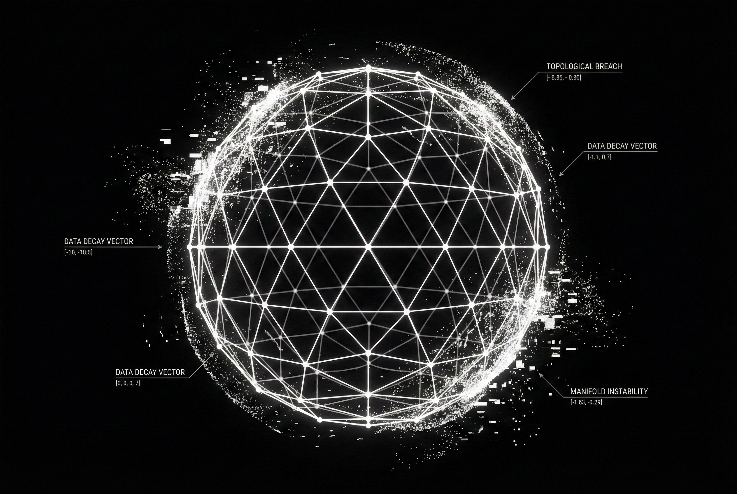 Scientific wireframe sphere disintegrating